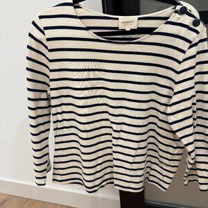 SEZANE Colette Mariniere Ivory and navy Striped Top Blouse Size XXL